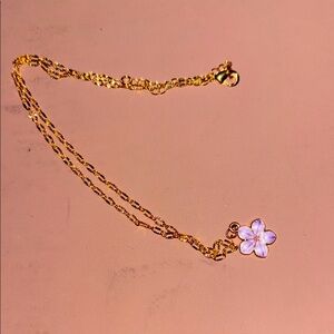 Gold Chain Necklace with Purple Flower Pendant